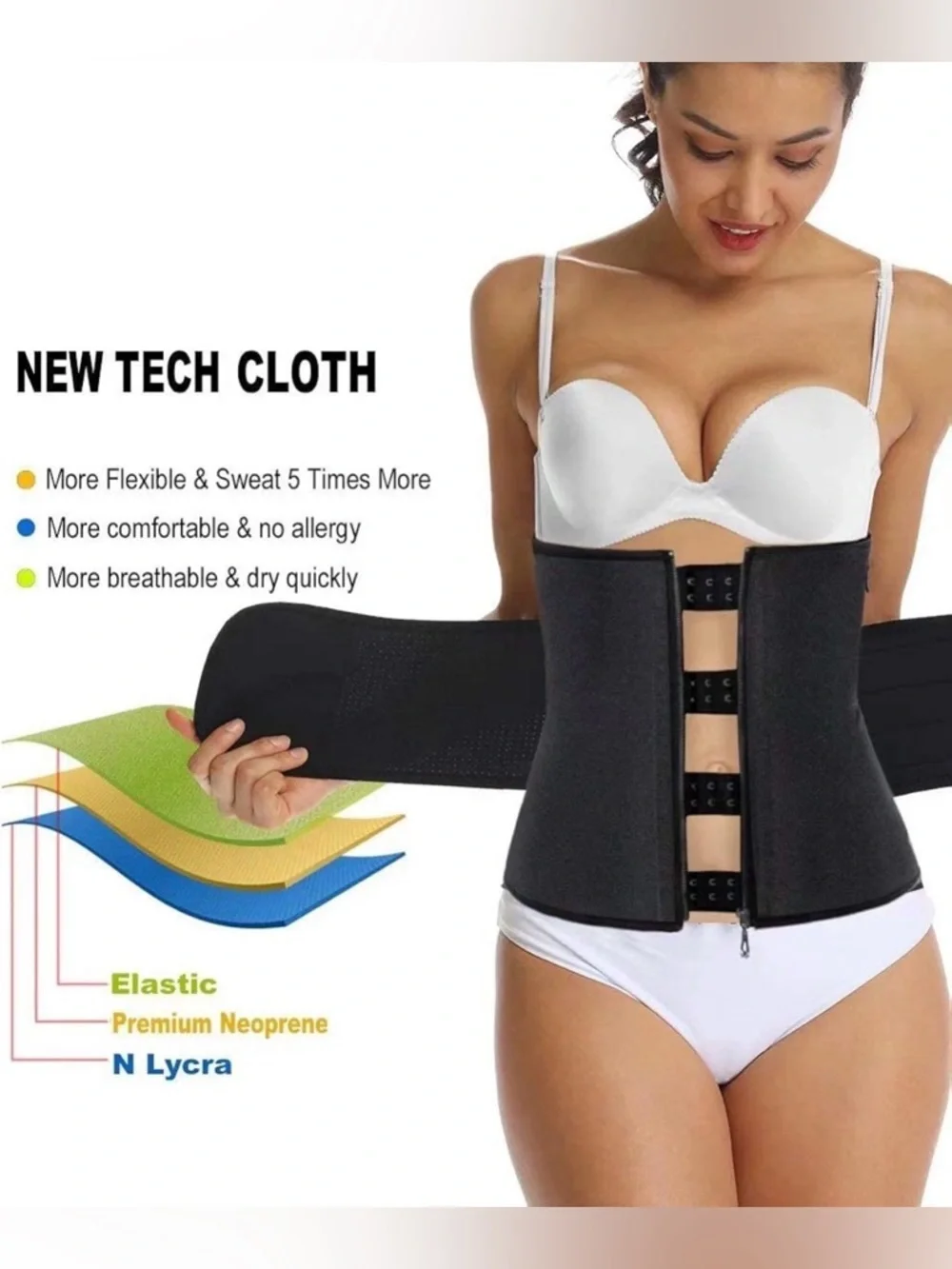 HOPLYNN Waist Trainer Belt Large Black Zip & Hook Compression Shaper - Picture 5 of 6